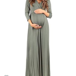Olive wrapped ruched maternity dress